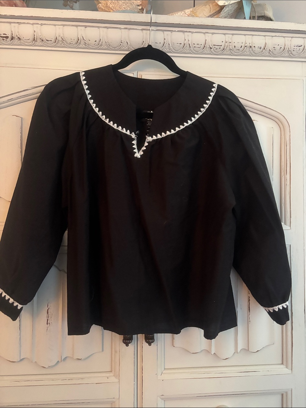 Olivers Black Blouse with White Embroidered Trim